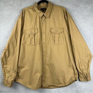 Free Assembly Men's Shirt Tan‎ 2XL Cotton Cargo Pockets Hiking Long Sleeve